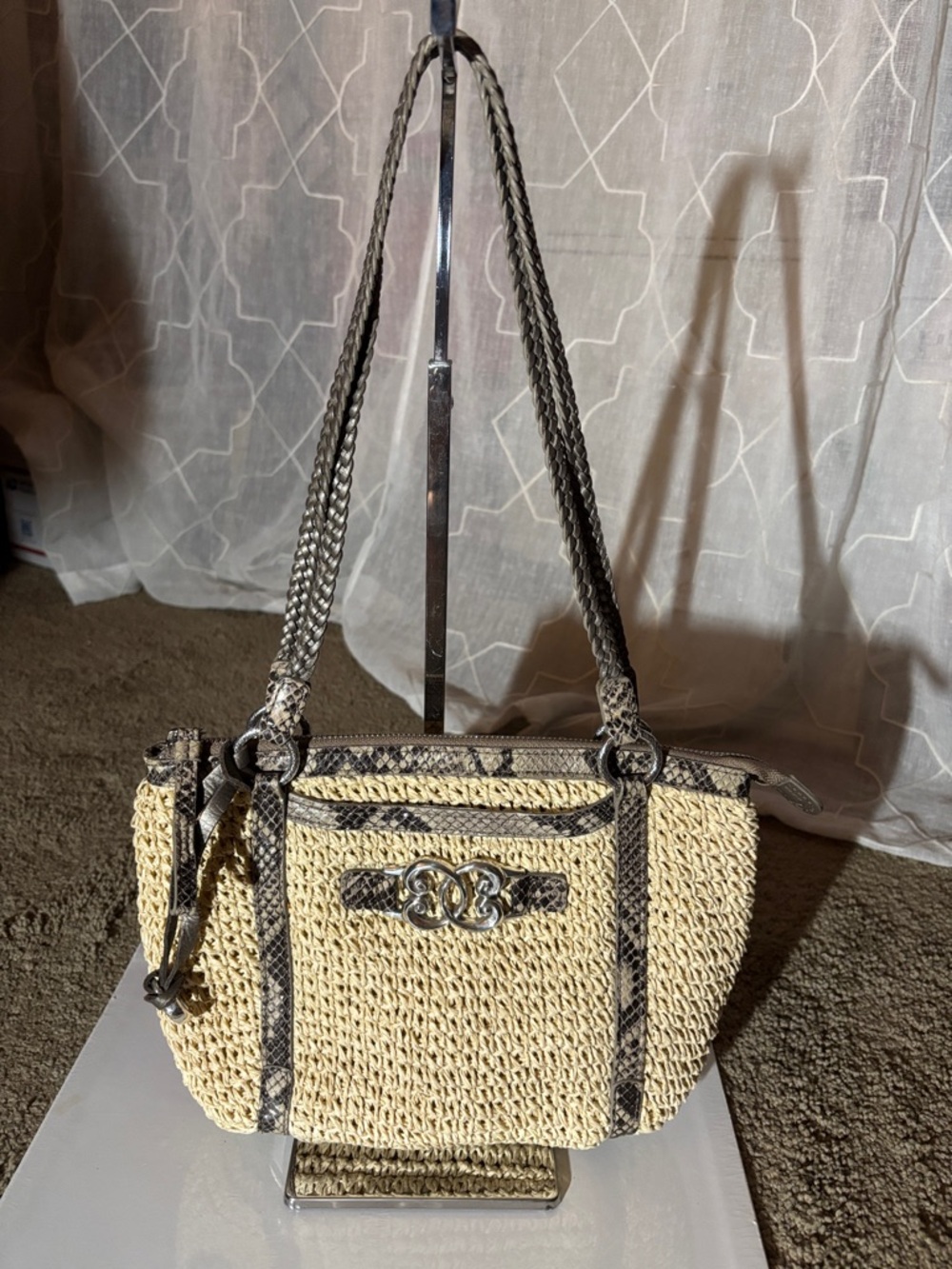Brighton Raffia Bag with Leather Handles & Trim
